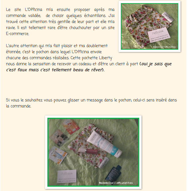 Mademoiselle@Lunettes a testé l'Officina - magasin en ligne, cosmétiques naturels&bio Mademoiselle@Lunettes a testé l'Officina - magasin en ligne, cosmétiques naturels&bio