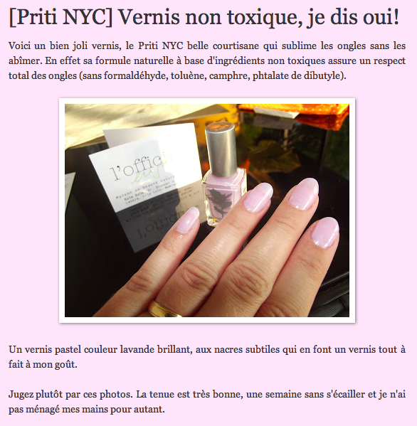 Revue sur le vernis non toxique de PRITI NYC Belle Courtisane et le dissolvant au soja par le Big Blog Beauté Revue sur le vernis non toxique de PRITI NYC Belle Courtisane et le dissolvant au soja par le Big Blog Beauté