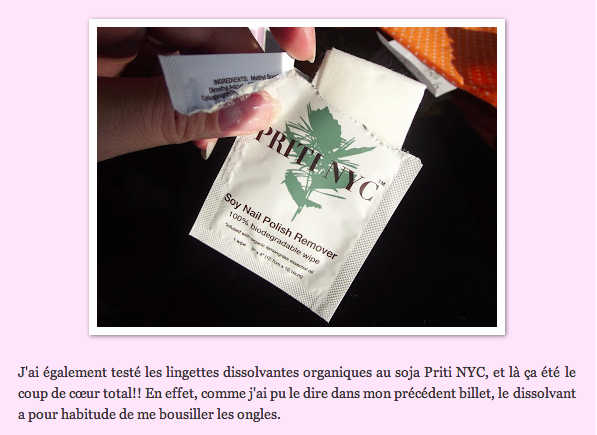 Revue sur le vernis non toxique de PRITI NYC Belle Courtisane et le dissolvant au soja par le Big Blog Beauté