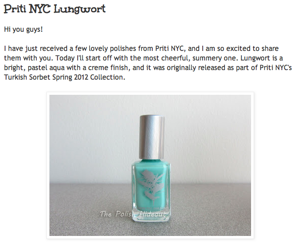 Priti NYC Lungwort - revue par le blog The Polish Hideout