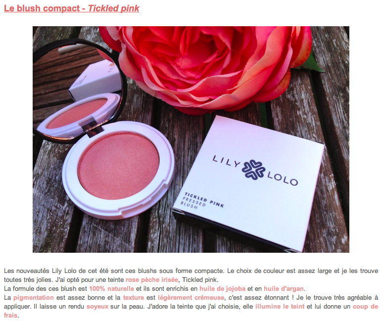 Lily Lolo - maquillage minéral - Blush Minéral Compact Tickeld Pink