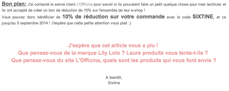 Revue de la commande à l'Officina, magasin en ligne de cosmétiques naturels & bio, e-shop