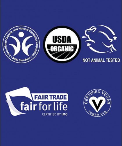 Dr. Bronner's certifications et labels vegan fair-trade équitable green recyclable BIDH cruelty free Made in USA cosmétique