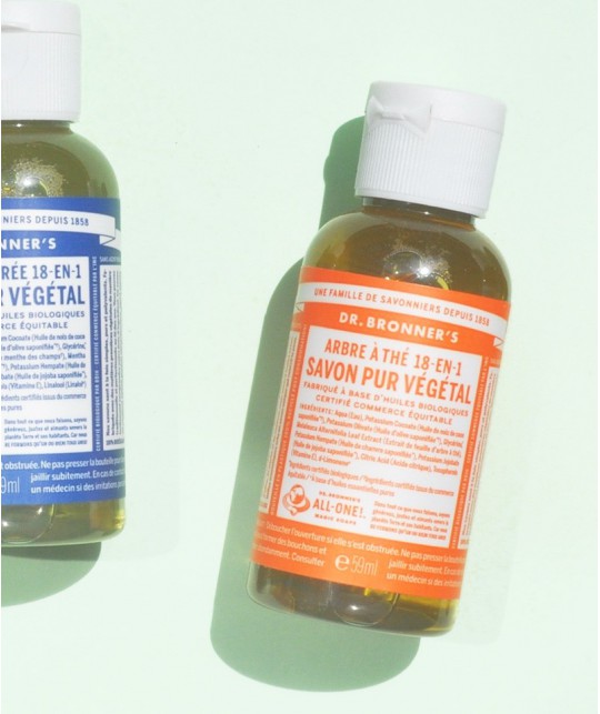 Dr. Bronner's - Tea Tree Savon Liquide bio Pur Végétal Arbre à Thé mini voyage anti-bactérien acne gel douche