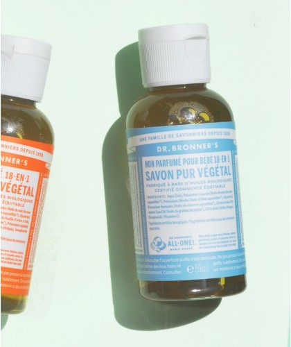 Dr. Bronner's - Savon Liquide bio Pur Végétal Bébé Non-Parfumé doux flacon mini 60ml voyage peau sensible