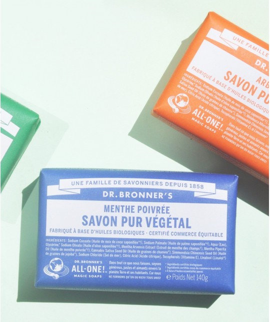 Dr. Bronner's - 4 Pains de Savons bio Pur Végétal Tea Tree Lavande Agrume Menthe Poivrée
