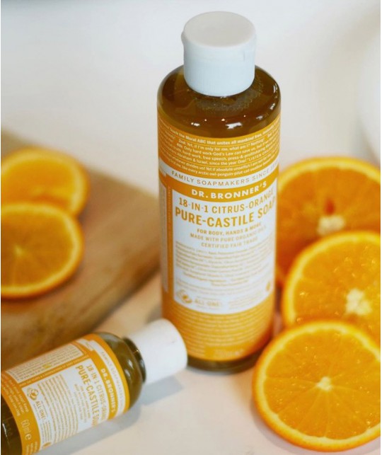 Dr. Bronner's Savon Liquide bio végétal Orange Citrus vegan 18 en 1 douche