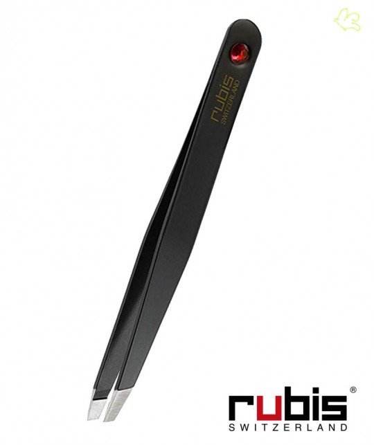 RUBIS Switzerland Tweezers Classic - Swarovski Black Ruby red slanted tips eyebrows beauty