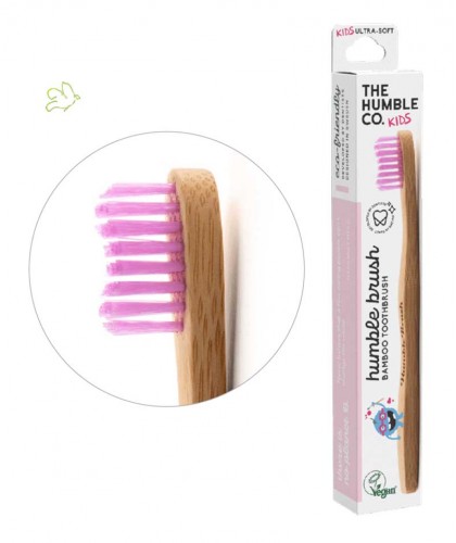 Bamboo Toothbrush Humble Brush Kids - pink vegan cruelty free nylon bristles ultrasoft