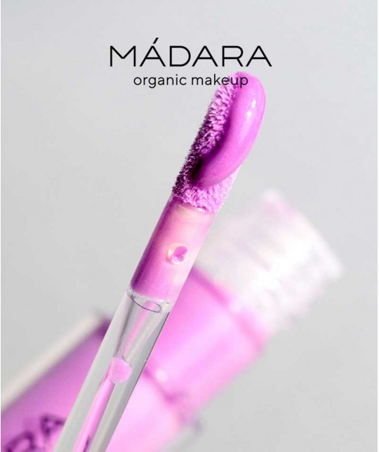 Madara Lipgloss Naturkosmetik Glossy Venom Lila Hydrating Lilac Euphoria organic makeup swatch