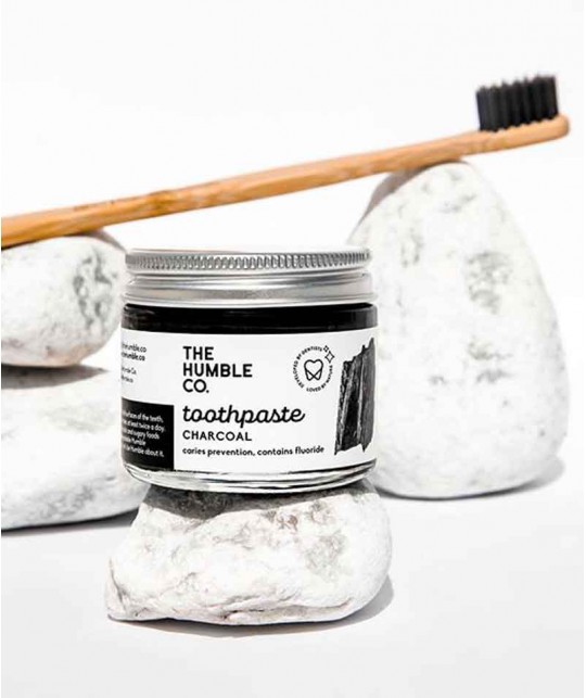 Humble Natural Toothpaste glass jar Charcoal with fluoride certified vegan cruelty free