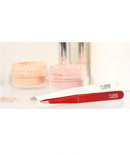 RUBIS Switzerland Tweezers Classic - professional slanted tips pink gem eyebrows beauty