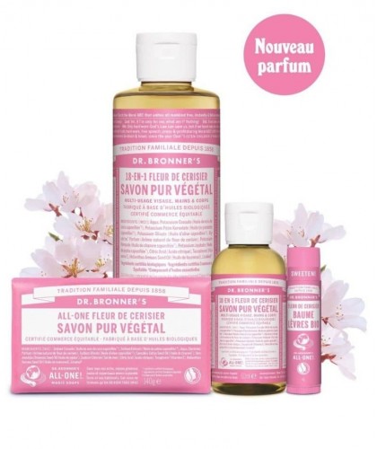 Dr. Bronner's - Savon Liquide bio Pur Végétal Fleur de Cerisier 18 en 1 flacon maxi 475ml peau sensible naturel