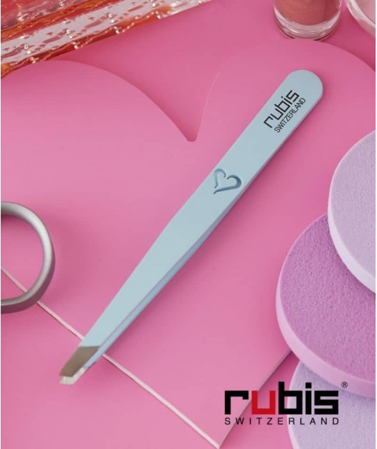 RUBIS Switzerland Tweezers Slanted tips Light Blue Heart Classic beauty eyebrows cosmetics