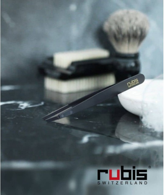 RUBIS Switzerland Tweezers Classic Techno Slanted tips - Black Men collection beard design high tech