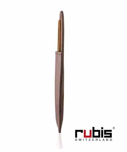 RUBIS Switzerland Tweezers Classic Slanted tips Gold Leather Sleeve Taupe
