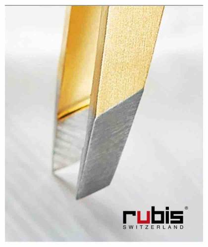 RUBIS Switzerland Pince à Épiler Or Étui cuir Marron Shiny Gold Classic mors biais l'Officina