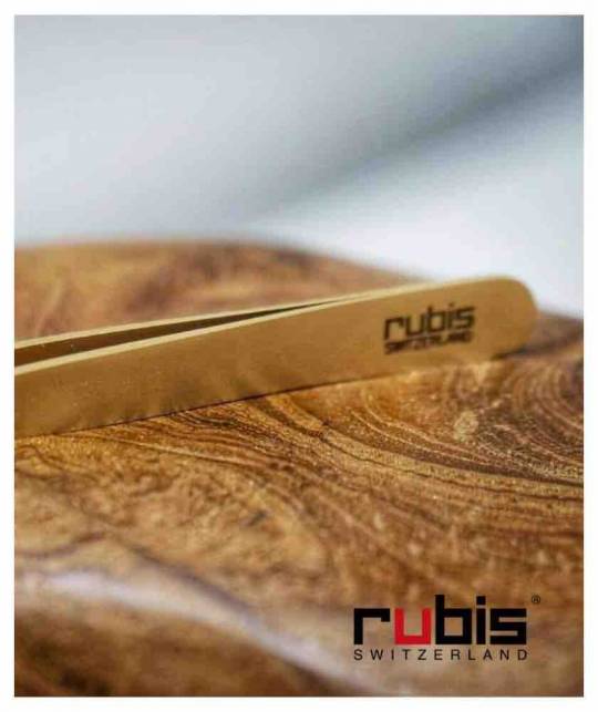 RUBIS Switzerland Tweezers Eyebrows Slanted tips Gold