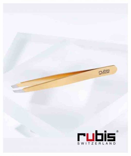 RUBIS Switzerland Tweezers Eyebrows Slanted tips Gold