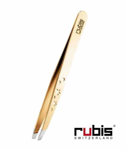 RUBIS Switzerland Tweezers Eyebrows Slanted tips Gold Six Stars