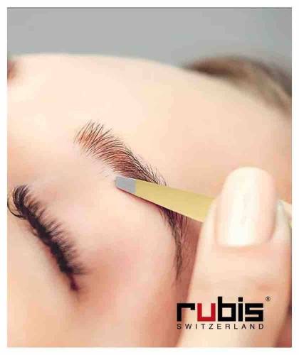 RUBIS Switzerland Tweezers Eyebrows Slanted tips Gold Six Stars