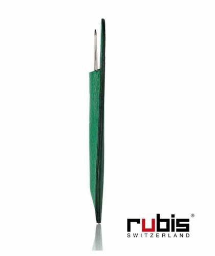 RUBIS Switzerland Tweezers Classic Slanted tips Steel Leather Sleeve Green