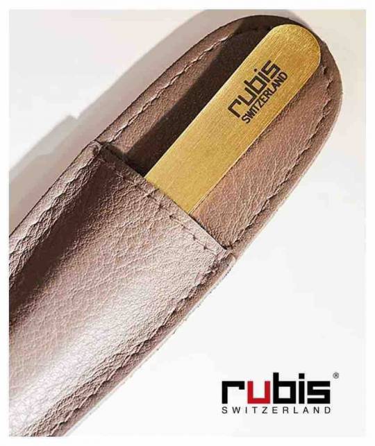 RUBIS Switzerland Tweezers Classic Slanted tips Gold Leather Sleeve l'Officina Paris