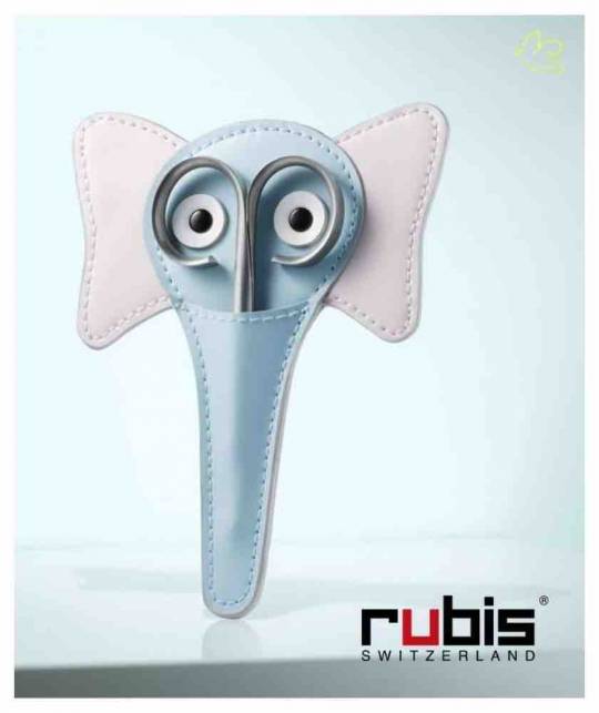 RUBIS Ciseaux à Ongles Bébé Étui Elephant cuir cadeau Switzerland
