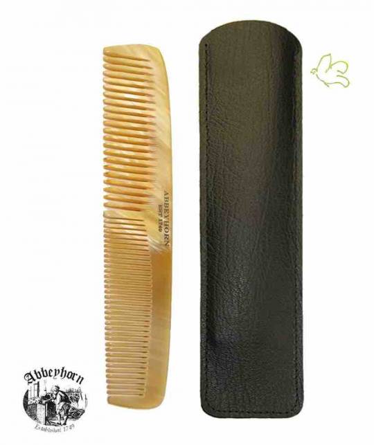 Horn Comb ABBEYHORN double tooth Leather Case 16,8 cm