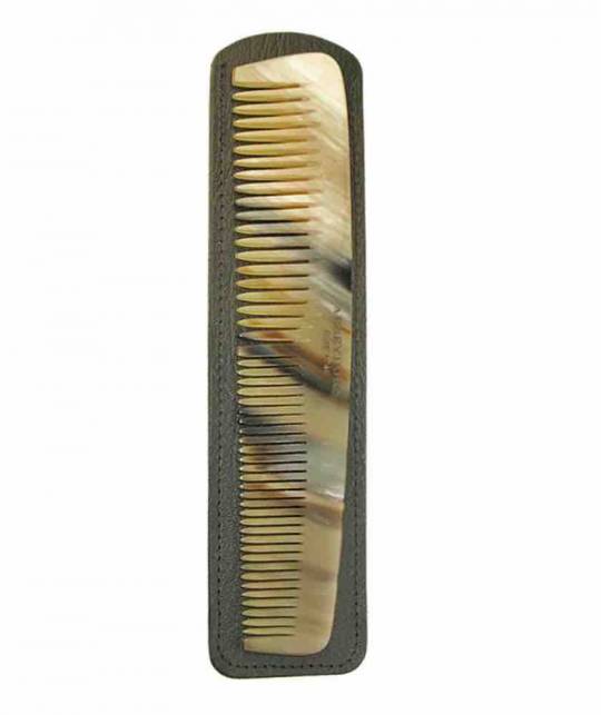 ABBEYHORN Horn Comb double tooth Leather Case 16,8 cm