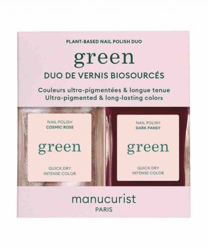 Manucurist Duo Set Nail Polish GREEN Cosmic Rose & Dark Pansy pink silver glitter burgundy red gift Christmas