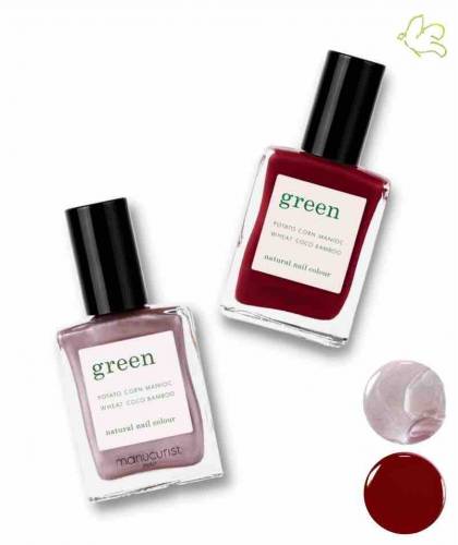Manucurist Duo Set Nail Polish GREEN Cosmic Rose & Dark Pansy pink silver glitter burgundy red gift Christmas