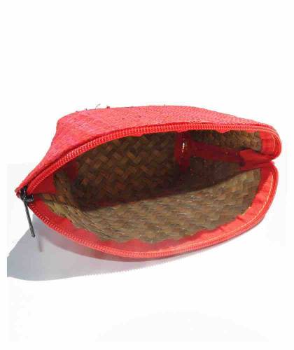 Raffia Pouch coral red gipsy trendy cosmetic bag coral red toiletry beauty l'Officina Paris