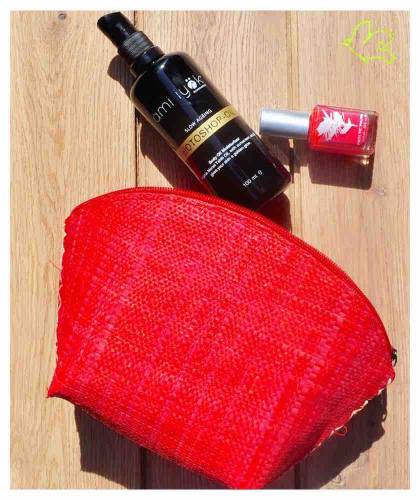 Schminktäschchen aus Raffia Koralle Rot beauty case Bast Beauty Kosmetiktasche Naturkosmetik l'Officina Paris