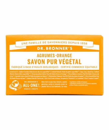 Dr. Bronner's Pain de Savon bio Pur Végétal Citrus Orange Agrumes