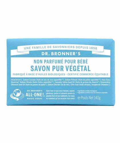 Dr. Bronner's Pain de Savon bio Pur Végétal Non parfumé Bébé neutre peau sensible