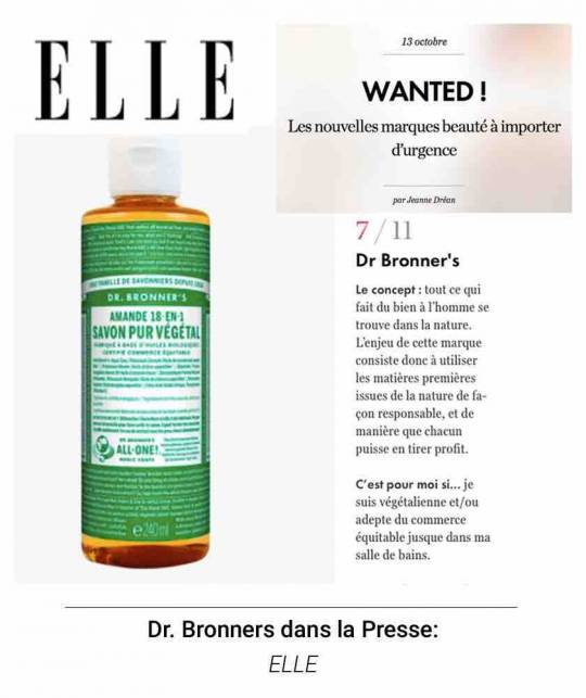 Dr. Bronner's - Savon Pur Végétal bébé Non-Parfumé 18en1 Liquide bio peau sensible neutre