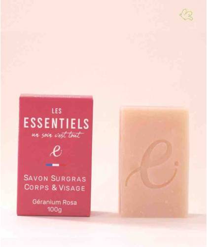 Savon surgras bio Géranium Rosa Les Essentiels pain de savon naturel