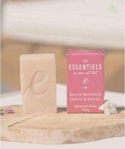 Organic moisturizing soap Geranium Rosa rose pink Les Essentiels natural cosmetics France