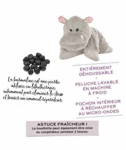 Bouillotte Peluche Coussin Chauffant - HIPPO déhoussable micro-ondes Novex l'Officina Paris