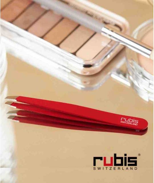RUBIS Switzerland Pinzette Classic schräg - Rot klassisch professionnel Augenbrauen Epilieren Beauty Kosmetik