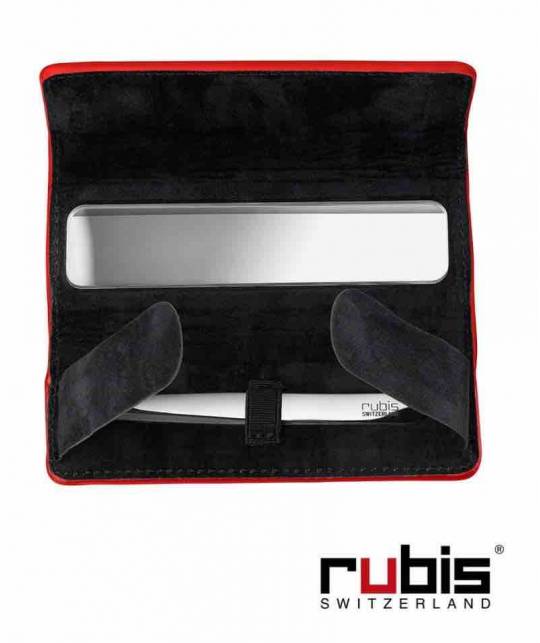 RUBIS Switzerland Pince à Épiler Classic Shiny avec Étui cuir rouge miroir pointes mors biais Inox
