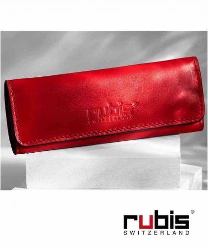 RUBIS Switzerland Pinzette Classic schräg Edelstahl Lederetui mit Spiegel Rot Shiny