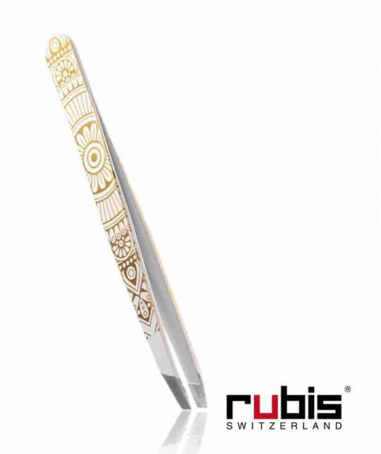 RUBIS Switzerland Augenbrauen Pinzette Classic schräg Weiss Mandala Gold