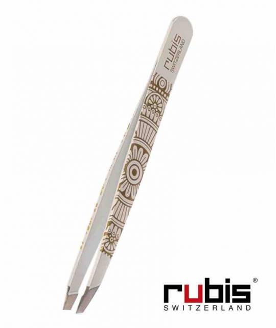 RUBIS Switzerland Tweezers Classic Slanted tips Mandala Gold professional eyebrows beauty