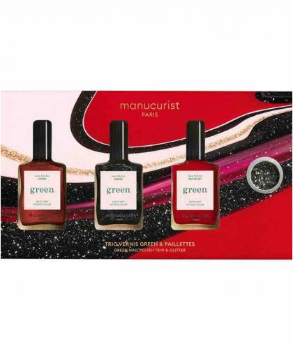 MANUCURIST Green Holiday Collection Set Nail Polish Utopia Sparks Red Velvet Glitter