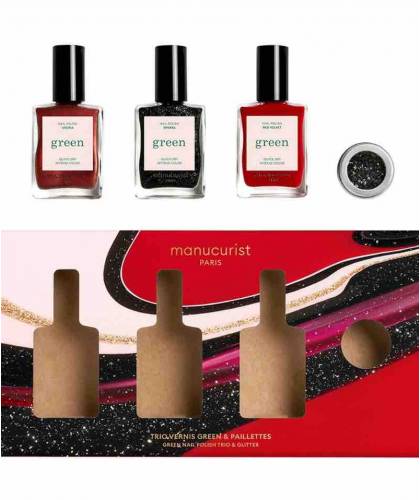 Manucurist vernis Green Coffret Holiday Collection Utopia Sparks Red Velvet Paillettes