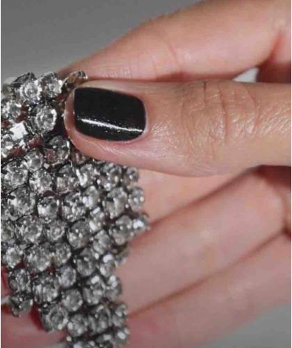 Manucurist Paris Nail Polish GREEN Sparks sparkling black glitter manicure