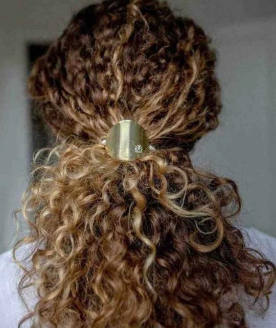 Haargummi mit Metall Charm BACHCA Paris runde Metallplatte Gold Haar Accessoire Haarschmuck Pferdeschwanz l'Officina