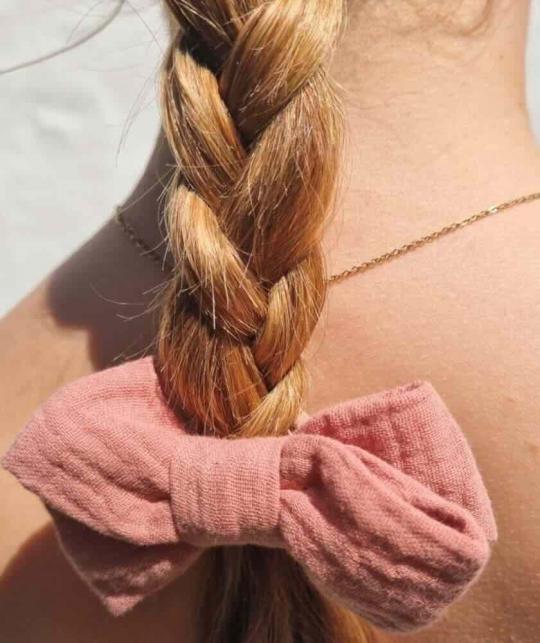 Haargummi mit Schleife Rosa Baumwollgaze Haar Accessoire scrunchies Bun ponytail BACHCA Paris l'Officina